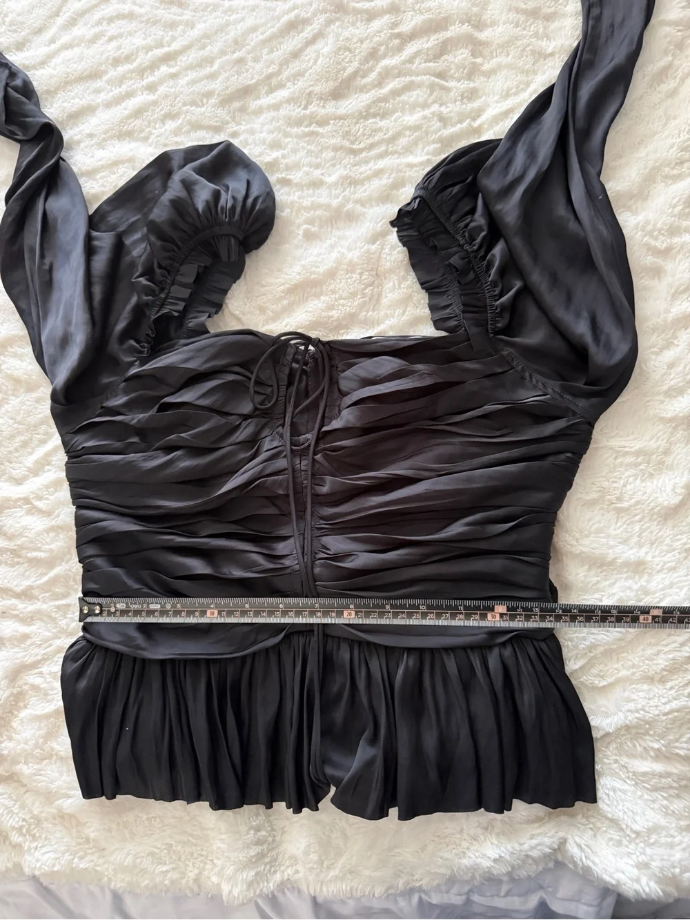 Ulla Johnson Black Ruched Peplum Blouse Puff Sleeve Silk Blend Top S